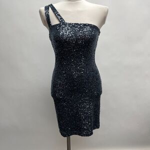 Aqua Women's One Strap Dress Small Blue Sequins